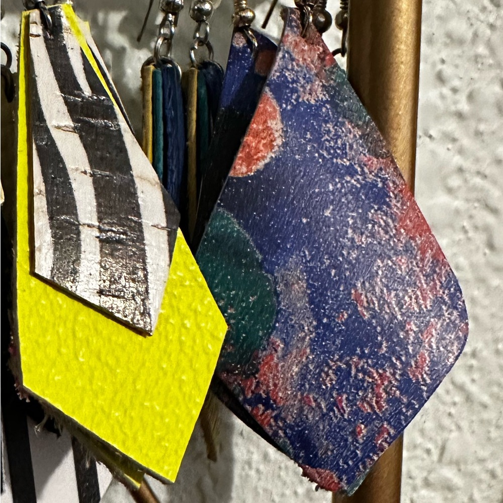 Blue pink green Multicolor Leather Earrings